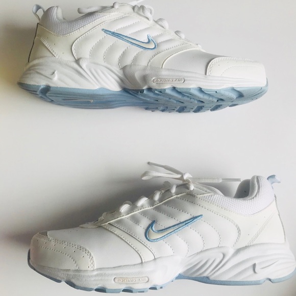 White nike with light blue swoosh Clearance